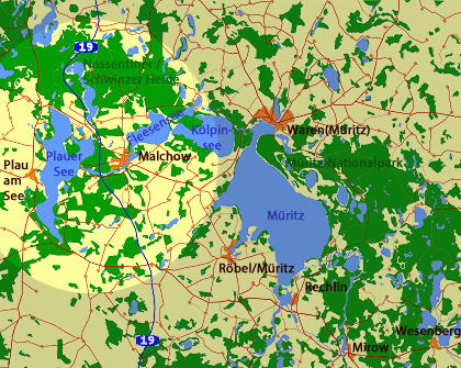 Karte der Region Plauer See und Fleesensee